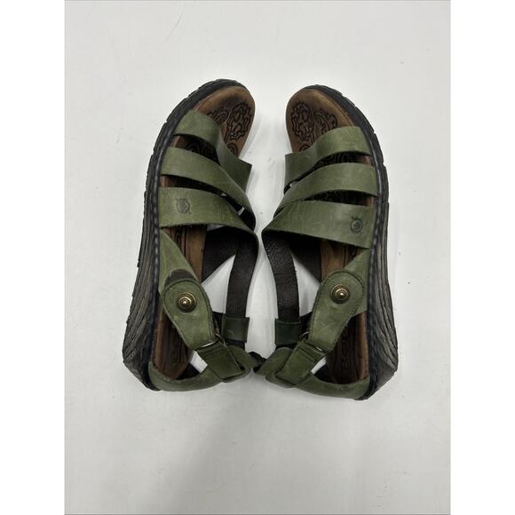 BORN Kates GREEN leather open toe strap sandals wedge heels women Size 8 EU 39 - Picture 8 of 10